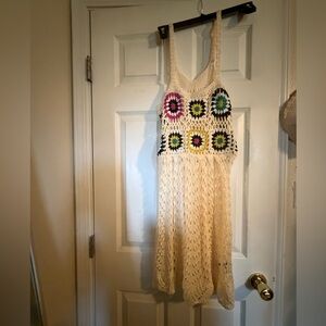 Crochet Sleeveless Dress with Multicolor Accents